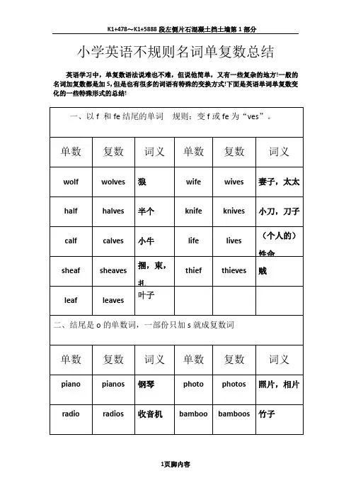 小学英语单复数的用法