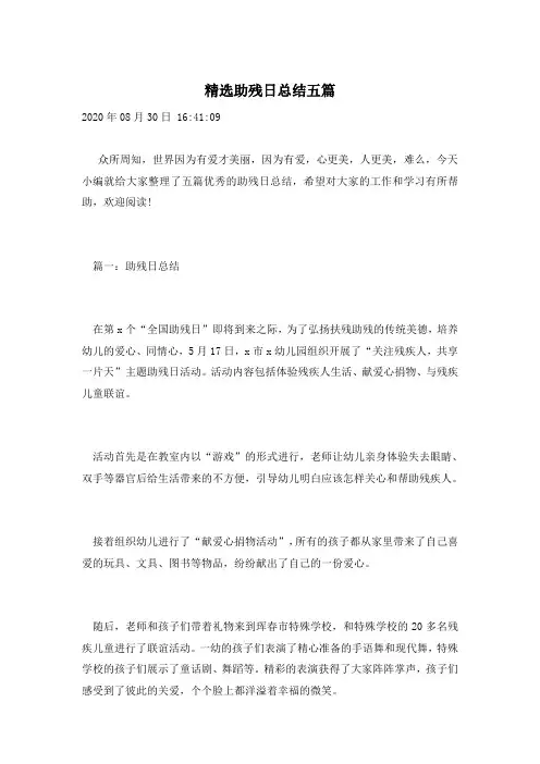 精选助残日总结五篇