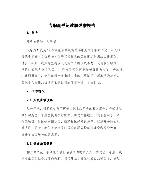 专职副书记述职述廉报告