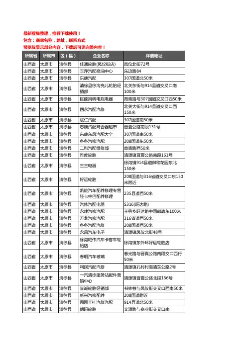 新版山西省太原市清徐县汽车用品企业公司商家户名录单联系方式地址大全131家