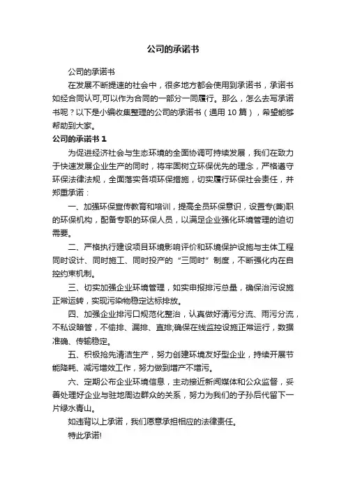 公司的承诺书（通用10篇）