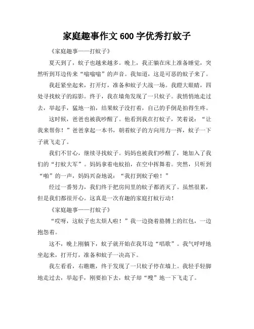 家庭趣事作文600字优秀打蚊子