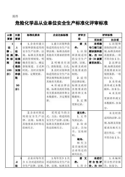 《危险化学品从业单位安全生产标准化评审标准》