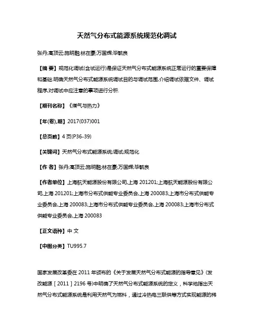 天然气分布式能源系统规范化调试
