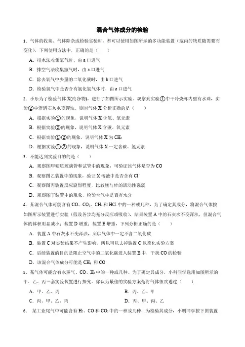 混合气体成分的检验专题练习-浙教版九年级上册科学