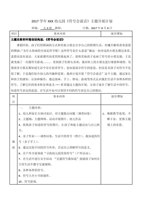 幼儿园大班《符号会说话》主题开展计划
