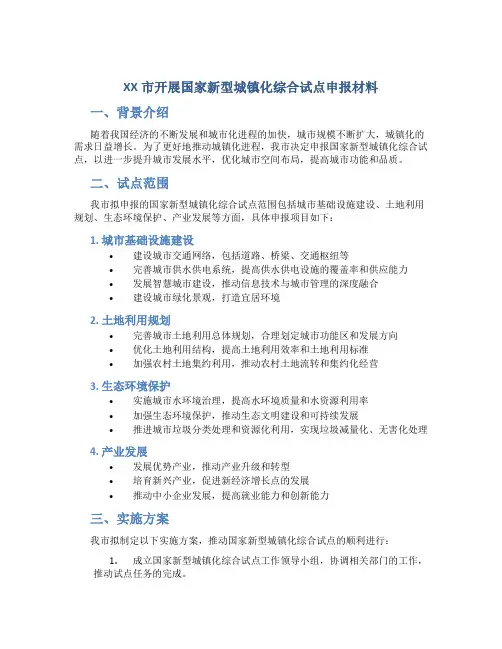 XX市开展国家新型城镇化综合试点申报材料 (2)