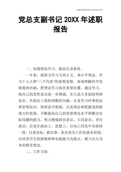 党总支副书记20XX年述职报告