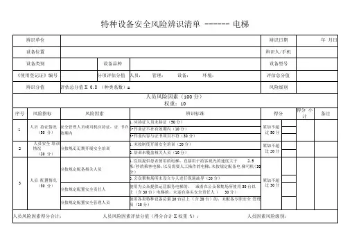 特种设备安全风险辨识清单——电梯