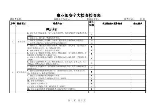 消防安全大检查检查表(消防泵房、消防监控室)