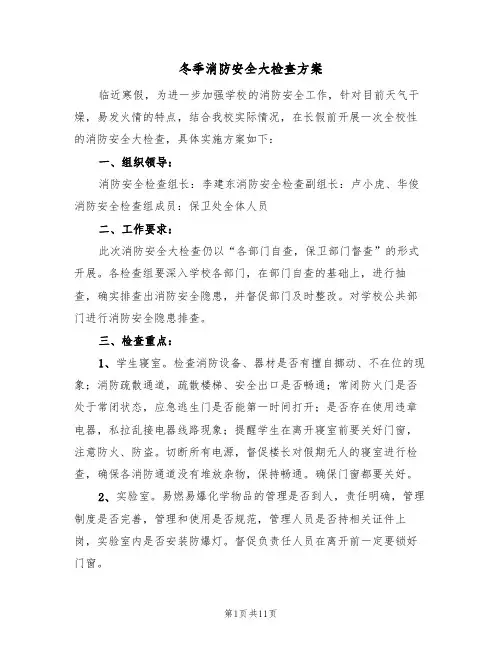 冬季消防安全大检查方案(三篇)