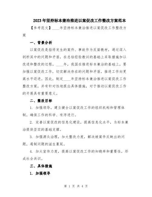 2023年坚持标本兼治推进以案促改工作整改方案范本