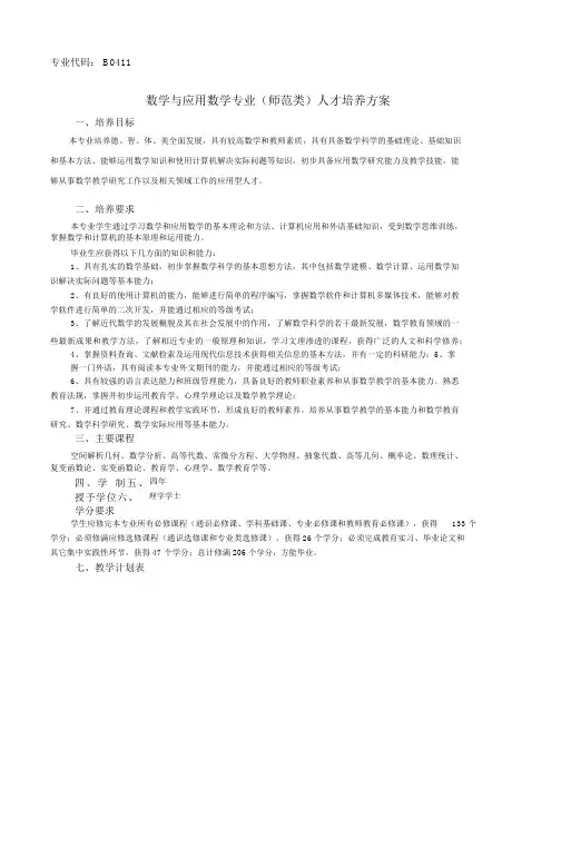 数学与应用数学(师范类)专业人才培养方案
