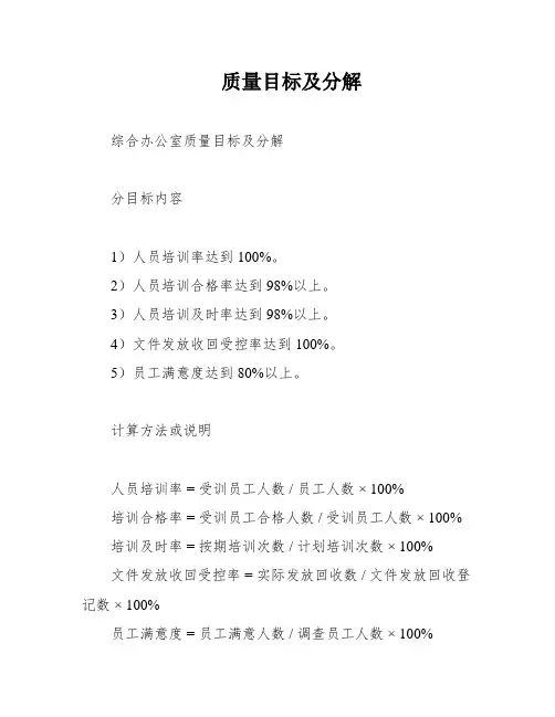质量目标及分解