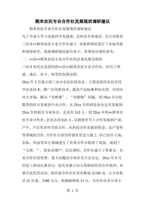 2019年稻米农民专业合作社发展现状调研建议-范文资料