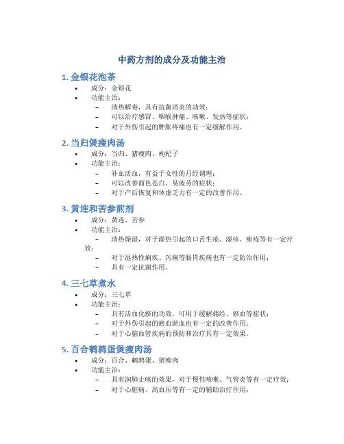 中药方剂的成分及功能主治