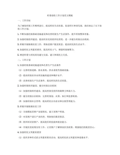 村委迎检工作计划范文模板