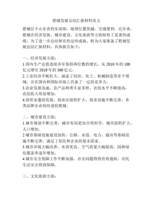 肥城发展总结汇报材料范文