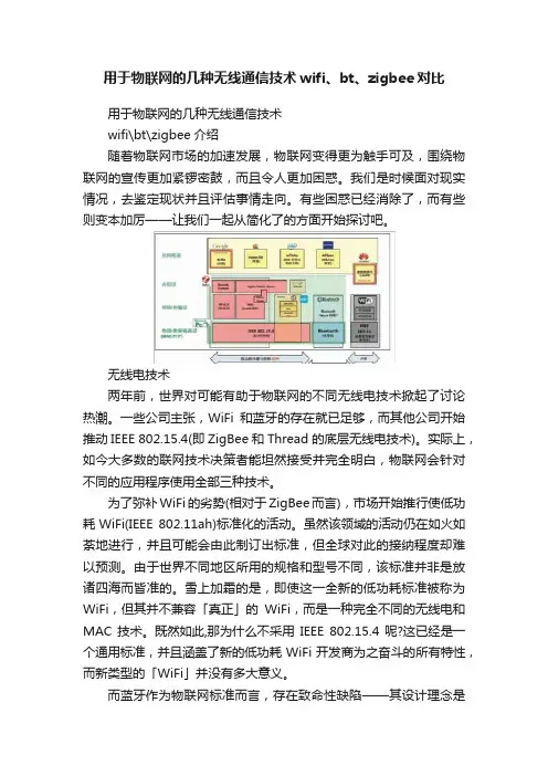 用于物联网的几种无线通信技术wifi、bt、zigbee对比