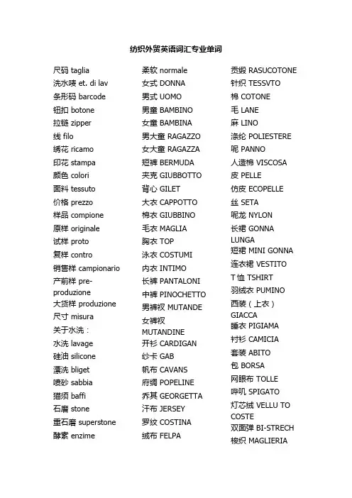 纺织外贸英语词汇专业单词