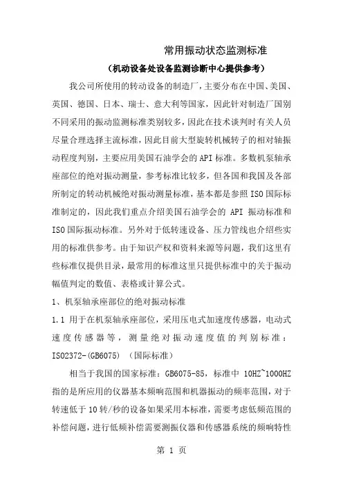 常用振动状态监测标准