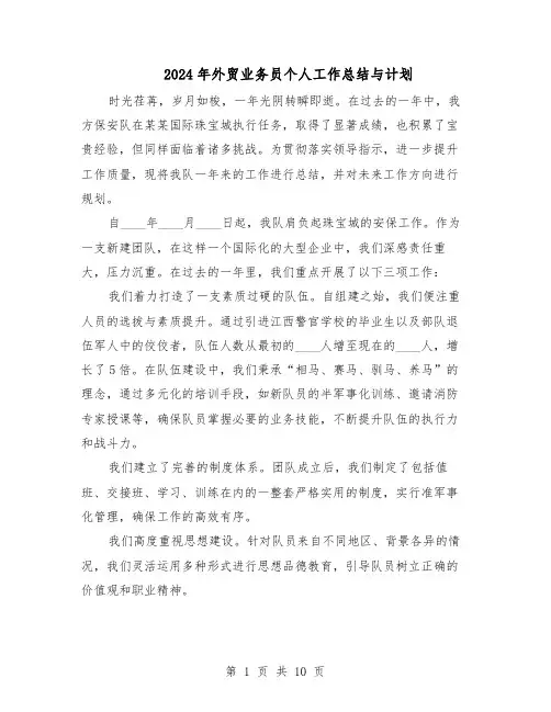 2024年外贸业务员个人工作总结与计划（7篇）