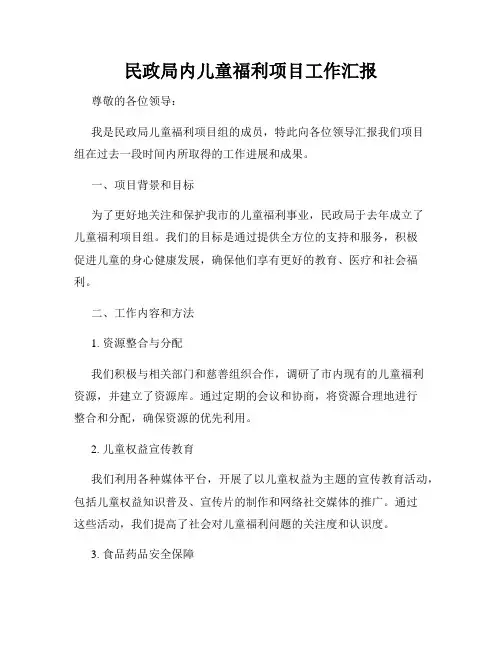 民政局内儿童福利项目工作汇报