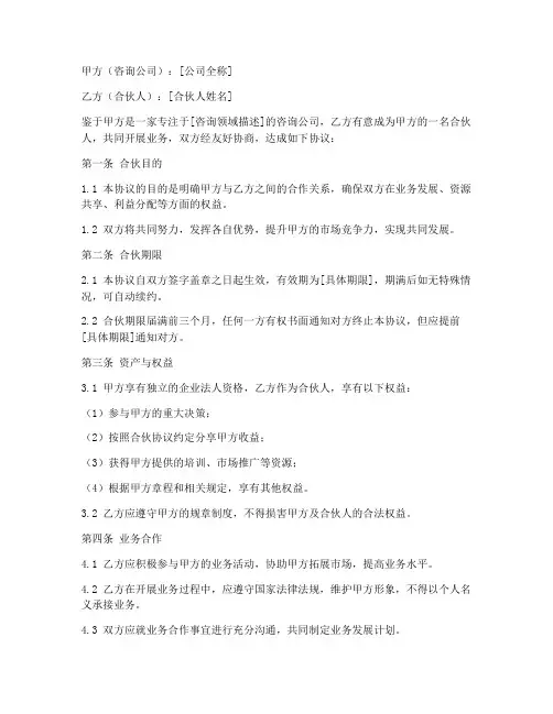 咨询公司合伙伴人协议书