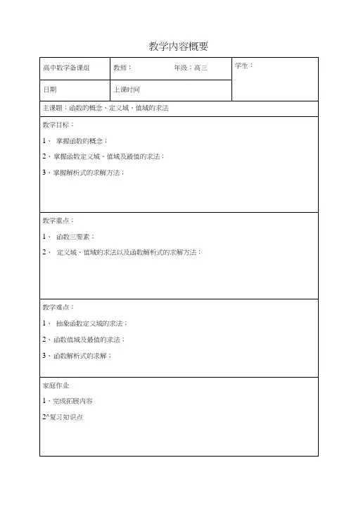 6函数的概念、定义域、值域求法-教师版.doc