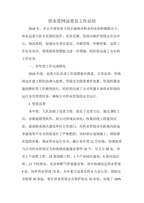 供水管网巡查员工作总结