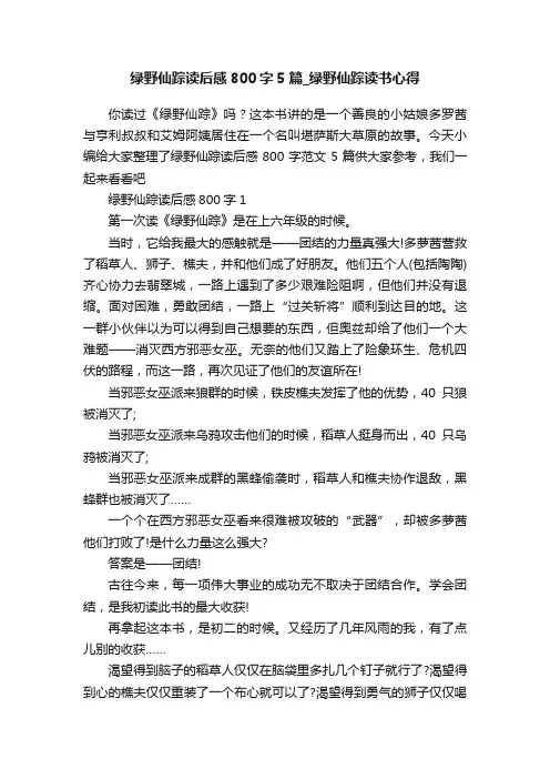 绿野仙踪读后感800字5篇_绿野仙踪读书心得