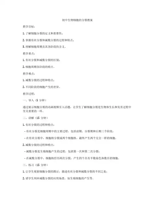 初中生物细胞的分裂教案