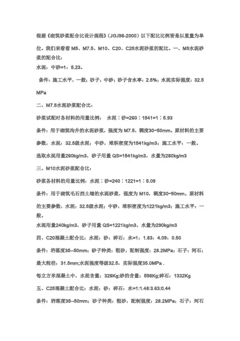 砂浆配合比
