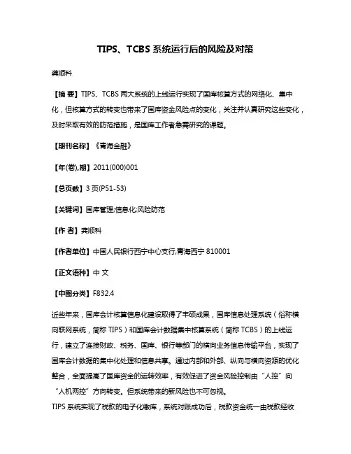 TIPS、TCBS系统运行后的风险及对策