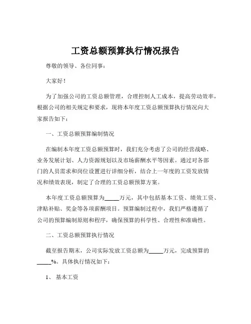 工资总额预算执行情况报告