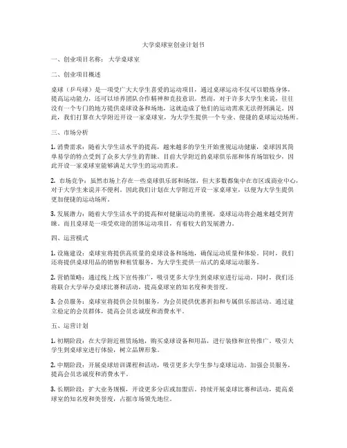 大学桌球室创业计划书