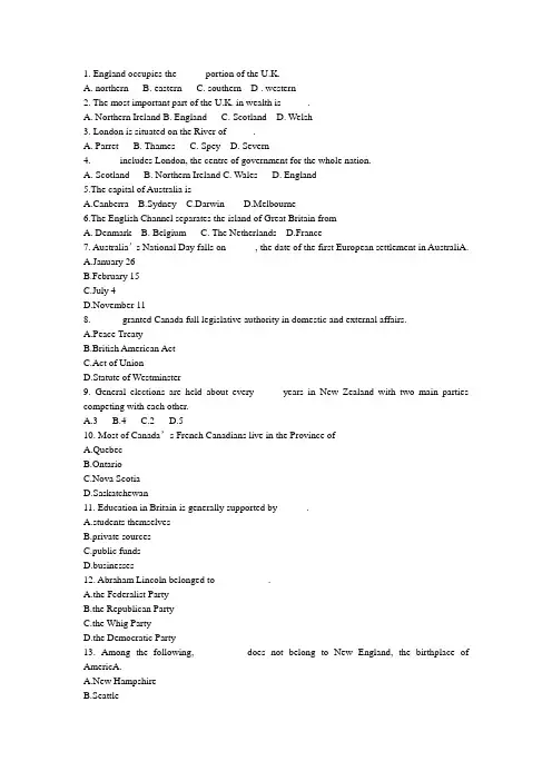 英语国家概况练习汇编(含答案)
