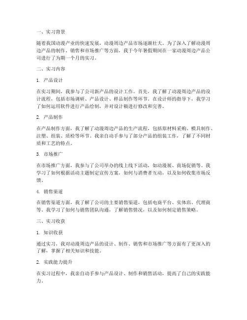 动漫周边产品实习报告