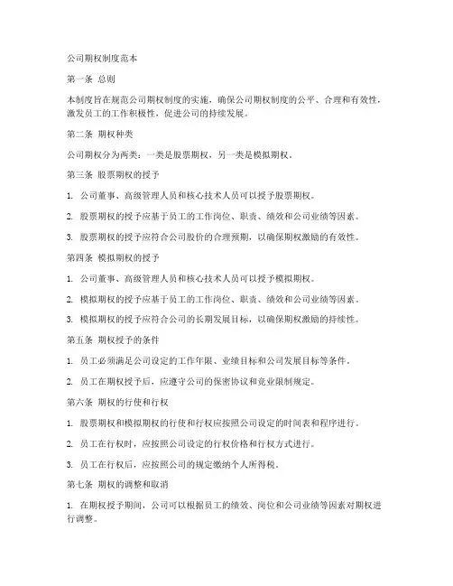 公司期权制度范本