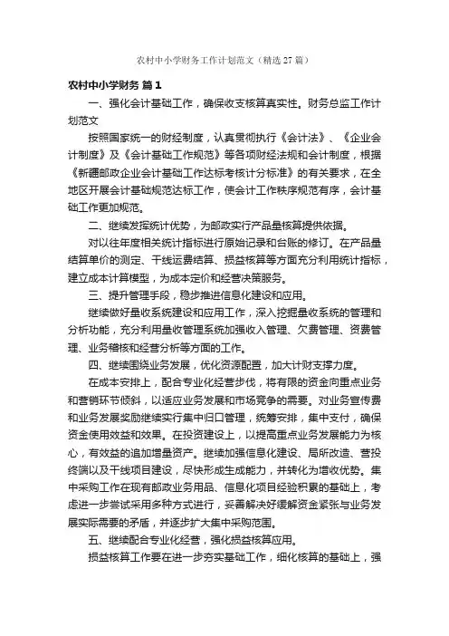 农村中小学财务工作计划范文（精选27篇）