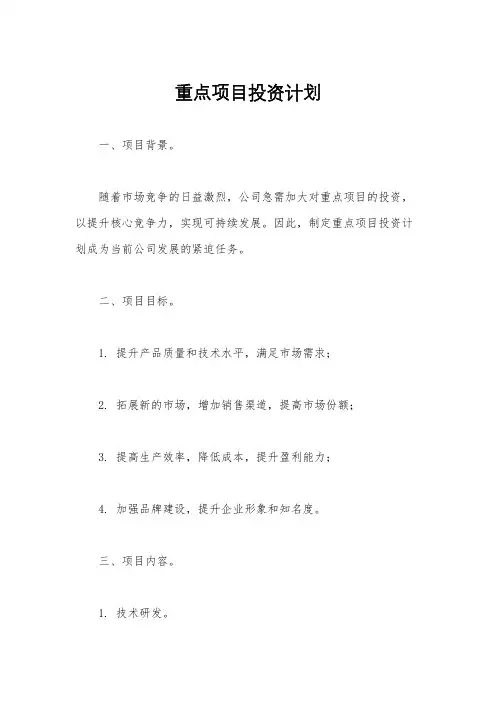 重点项目投资计划