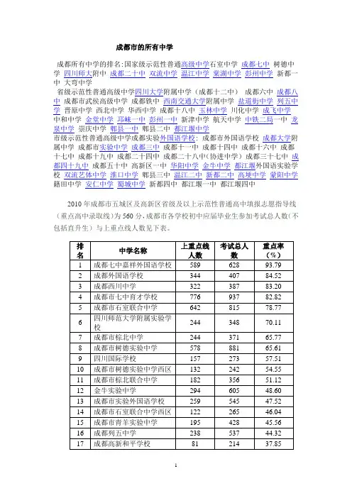 成都市的所有中学