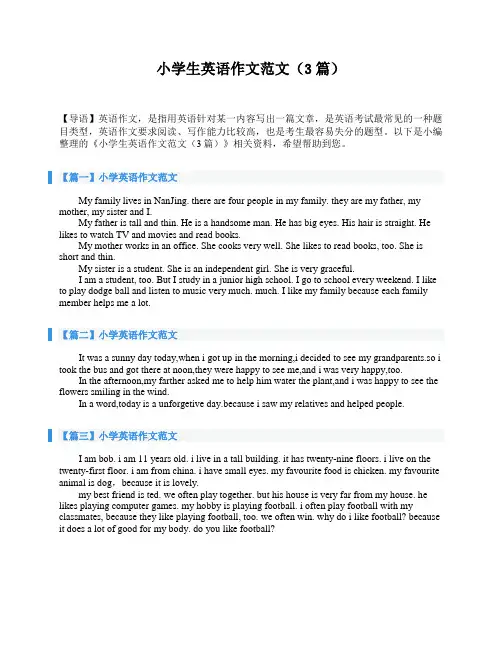 小学生英语作文范文(3篇)