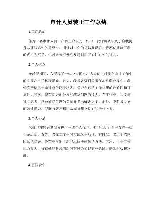 审计人员转正工作总结