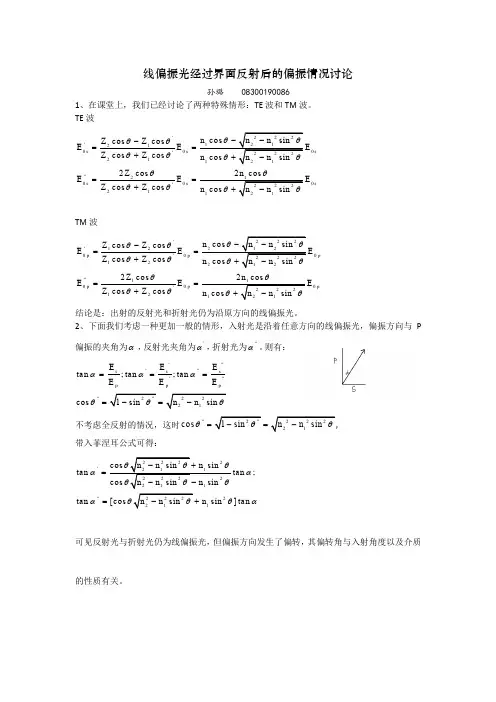 线偏振光经过界面反射后的偏振情况讨论