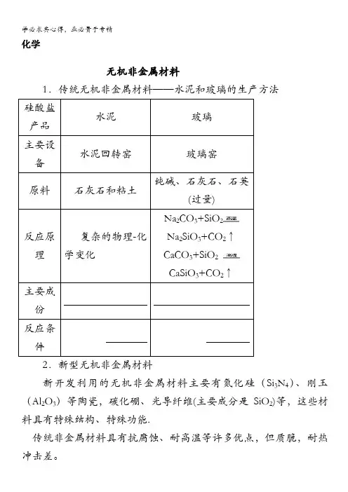 高第学期无机非金属材料的典型题
