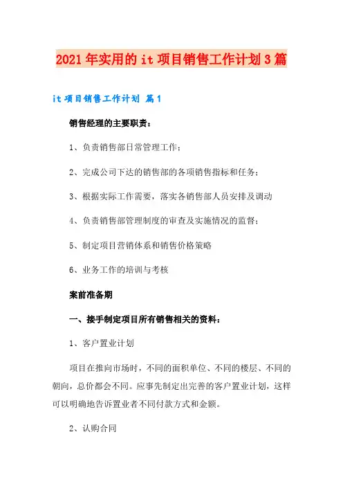 2021年实用的it项目销售工作计划3篇