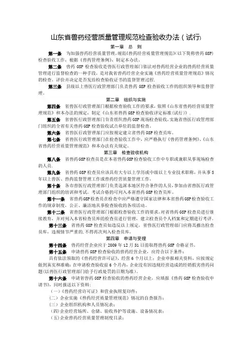 山东省兽药经营质量管理规范检查验收办法(试行)