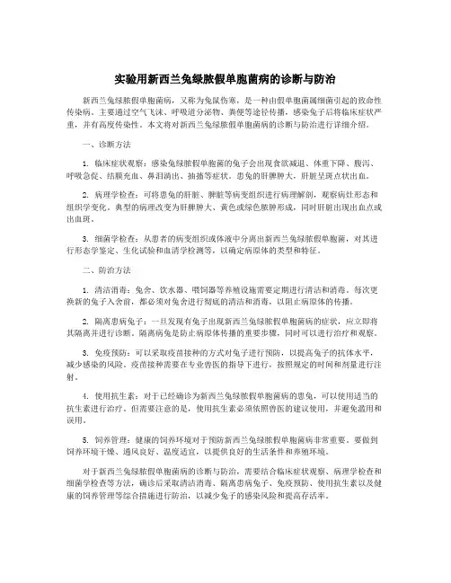 实验用新西兰兔绿脓假单胞菌病的诊断与防治