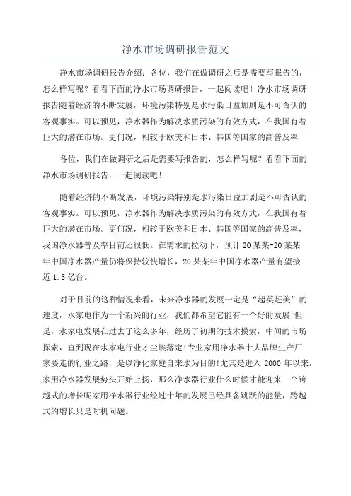 净水市场调研报告范文